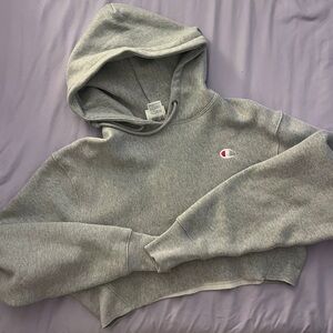 Champion Cropped Women's Gray Hoodie Sweater